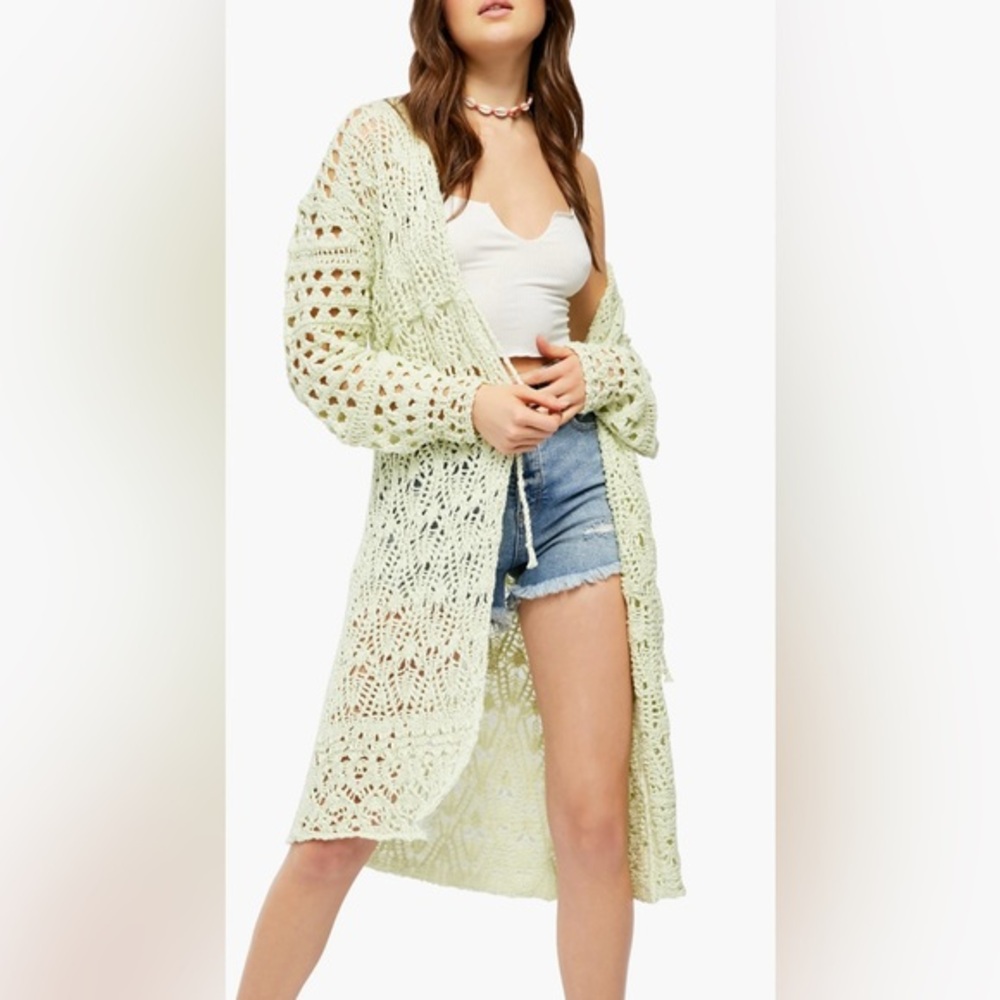 NWT Free People Sweet Talker Cardigan Small Honeydew Green $168 Retail Sweater